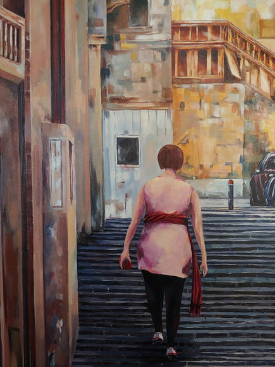 Sudhir Sharma: Realistic Acrylic Painting Old Steps New Beginnings