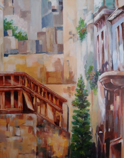 Sudhir Sharma: Realistic Acrylic Painting Old Steps New Beginnings